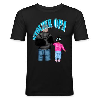 stolzer Opa - Enkelin schwarze Haare Kind Mädchen - Männer Slim Fit T-Shirt - Schwarz - Vorne - Nik (191cm)