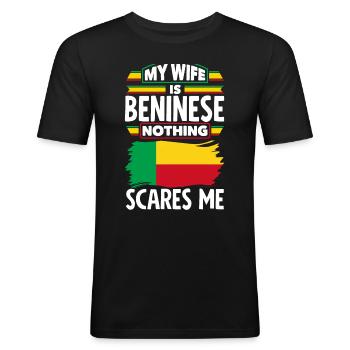 Béninois Bénin Drapeau Béninois Citation - T-shirt près du corps Homme - noir - Devant - Nik (191cm)