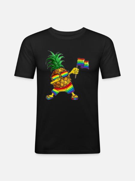 Ananas bär flagga, glasögon, kläder, regnbågsfärg - Slim Fit T-shirt herr - svart