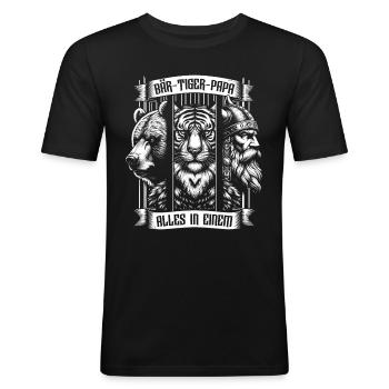 Bärtigerpapa Bär Tiger Papa Vater Geschenk Bart - Männer Slim Fit T-Shirt - Schwarz - Vorne - Nik (191cm)