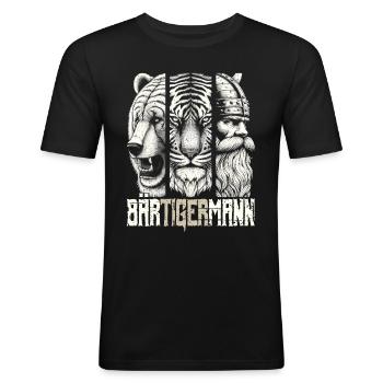 Bärtigermann Bär Tiger Mann Geschenk Bart Sprüche - Männer Slim Fit T-Shirt - Schwarz - Vorne - Nik (191cm)