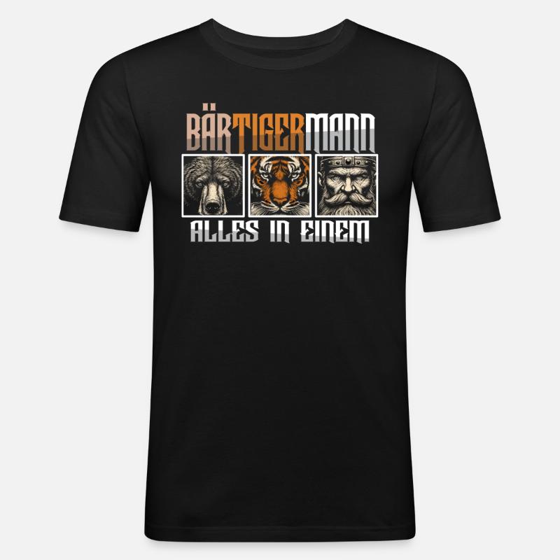 Bärtigermann Bär Tiger Mann Geschenk Bart Sprüche - Männer Slim Fit T-Shirt - Schwarz