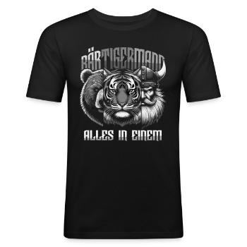 Bärtigermann Bär Tiger Mann Geschenk Bart Sprüche - Männer Slim Fit T-Shirt - Schwarz - Vorne - Nik (191cm)