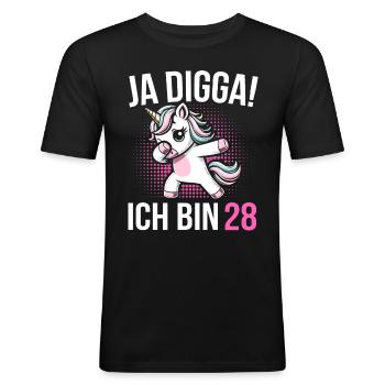 28. Geburtstag Frauen Einhorn Geschenk - Männer Slim Fit T-Shirt - Schwarz - Vorne - Nik (191cm)