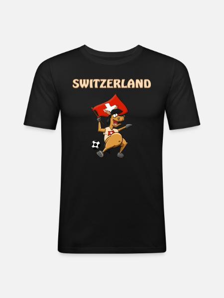 Schweizer Pferd / Schweizer Fans - Männer Slim Fit T-Shirt - Schwarz