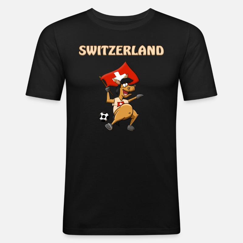 Schweizer Pferd / Schweizer Fans - Männer Slim Fit T-Shirt - Schwarz