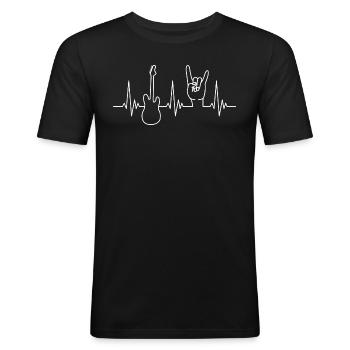 Pommesgabel und E-Gitarre Heartbeat Heavy Metal - Männer Slim Fit T-Shirt - Schwarz - Vorne - Nik (191cm)