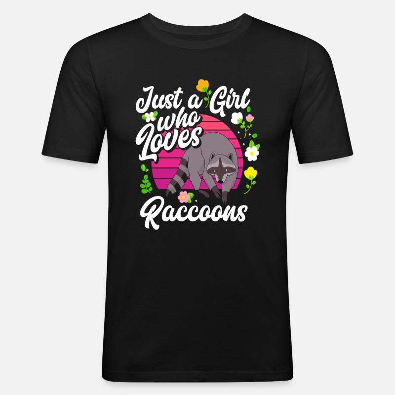 Waschbär Mädchen - Männer Slim Fit T-Shirt - Schwarz
