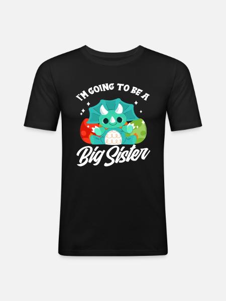 Dinosaurier Schwanger Schwester Nachwuchs - Männer Slim Fit T-Shirt - Schwarz