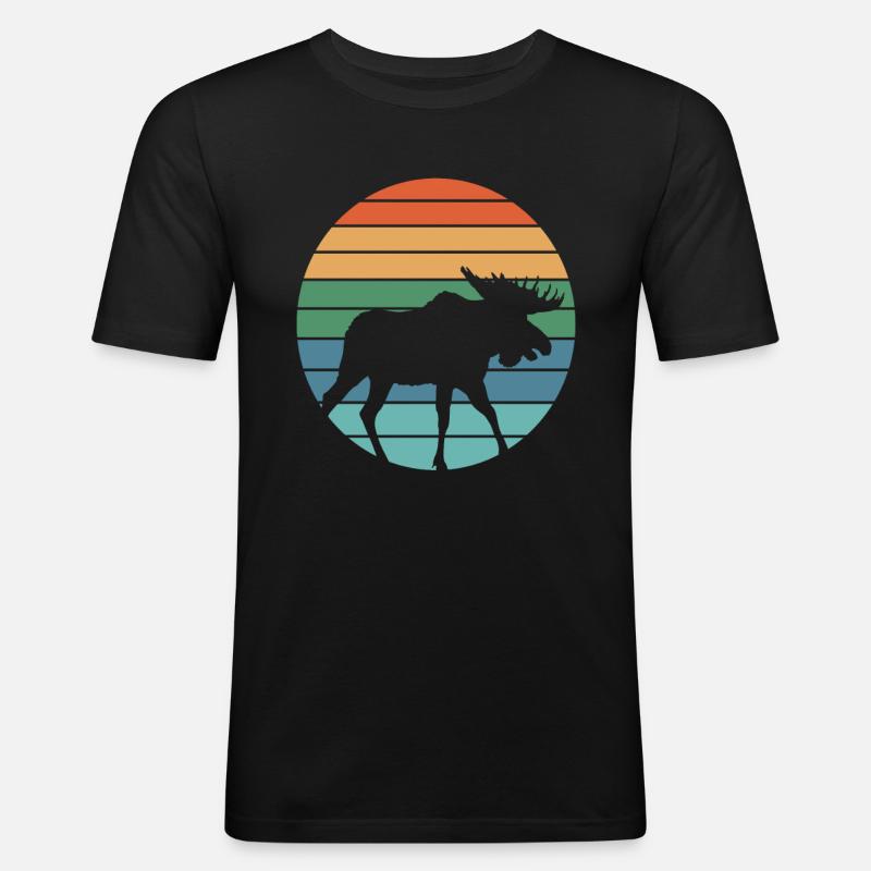 Retro Hirsch Hirschjäger Jagd - Männer Slim Fit T-Shirt - Schwarz