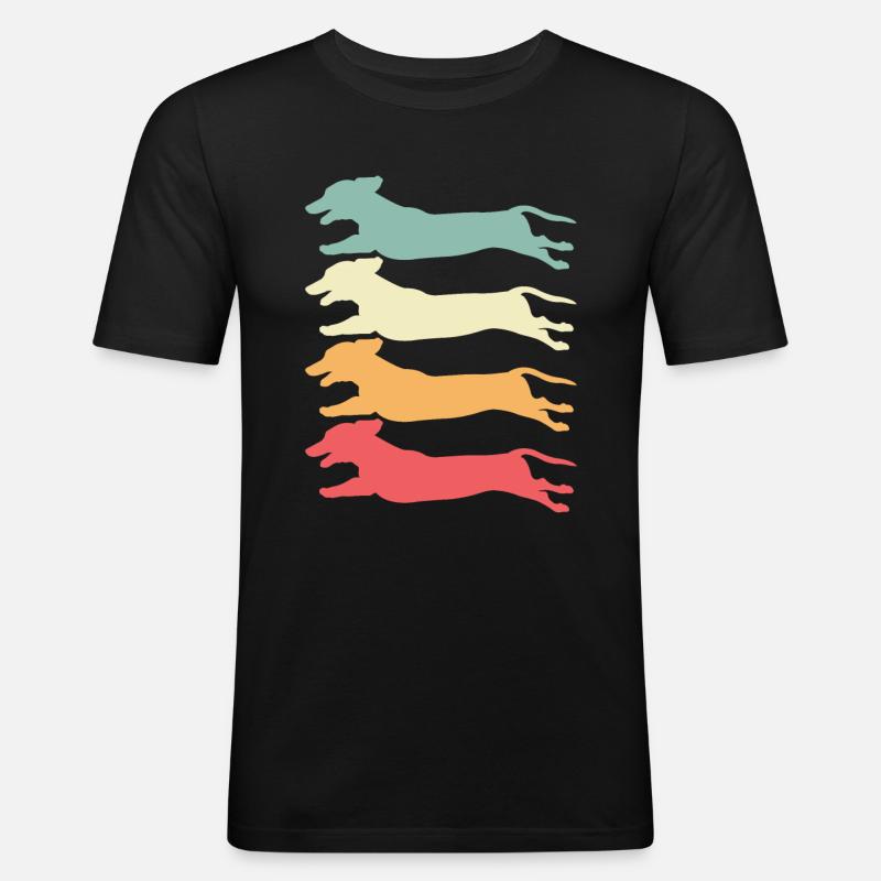 Retro Dackel - Männer Slim Fit T-Shirt - Schwarz