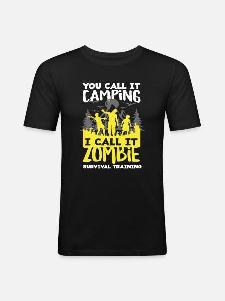 Zombies Camping Überlebenstraining Camper - Männer Slim Fit T-Shirt - Schwarz