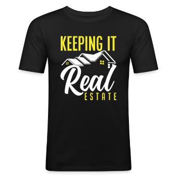 Immobilienmakler Haus Verkäufer - Männer Slim Fit T-Shirt - Schwarz - Vorne - Nik (191cm)