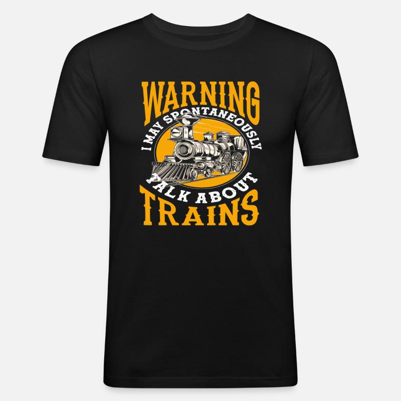 Warning Spontaneously Talks About Trains - Men's Slim Fit T-Shirt - black