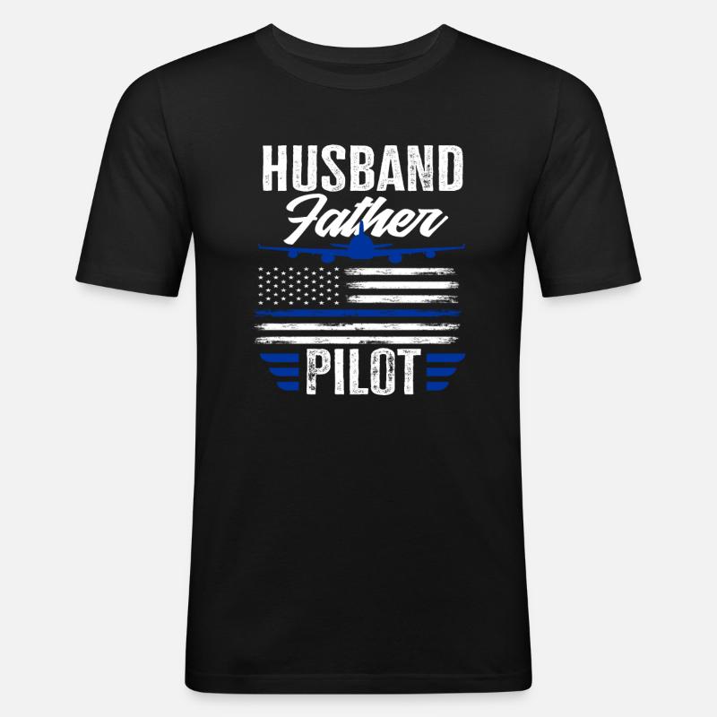 Ehemann Vater Pilot - Männer Slim Fit T-Shirt - Schwarz