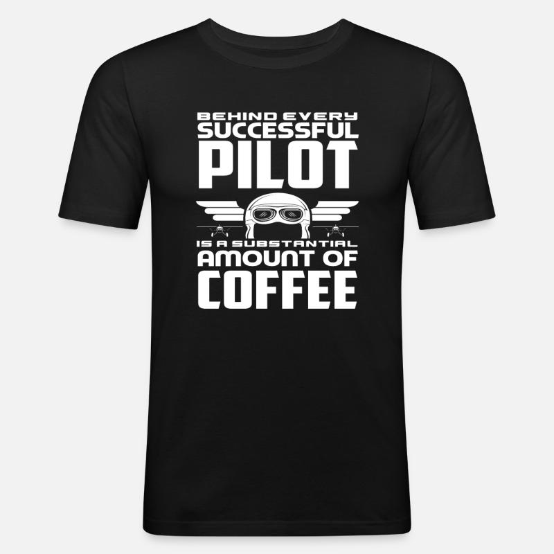 Pilot Kaffee Piloten - Männer Slim Fit T-Shirt - Schwarz