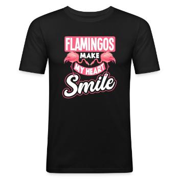 Flamingo Lachen Herz Spruch Geschenk - Männer Slim Fit T-Shirt - Schwarz - Vorne - Nik (191cm)