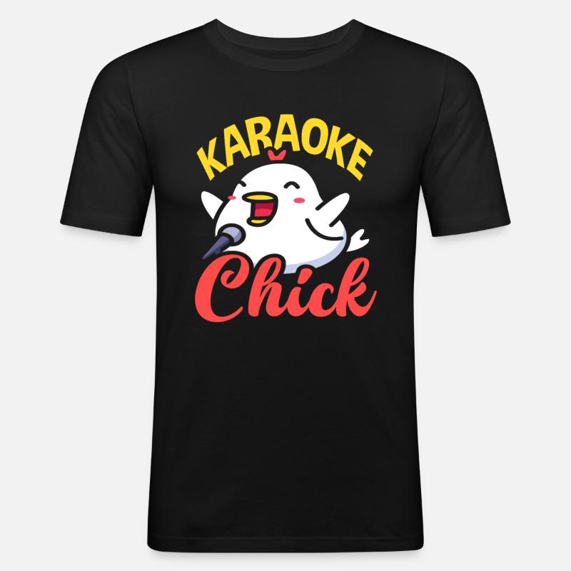 Karaoke Chick Singing Fun Chicken - Men's Slim Fit T-Shirt - black