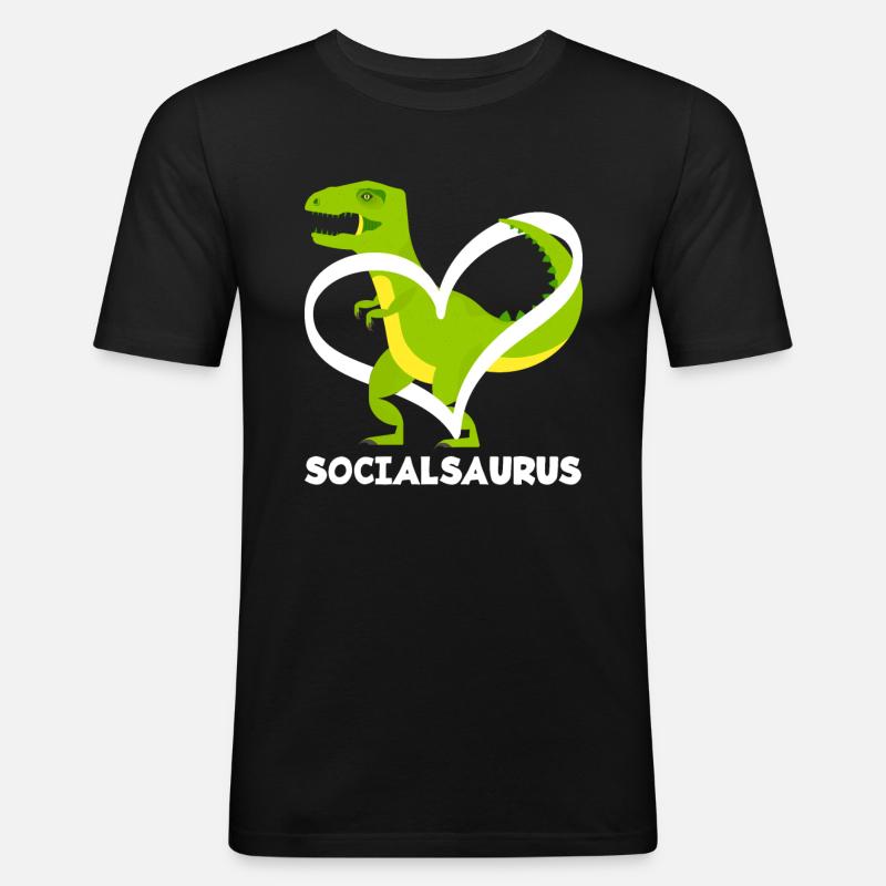 Socialsaurus Dinosaurier Herz - Männer Slim Fit T-Shirt - Schwarz