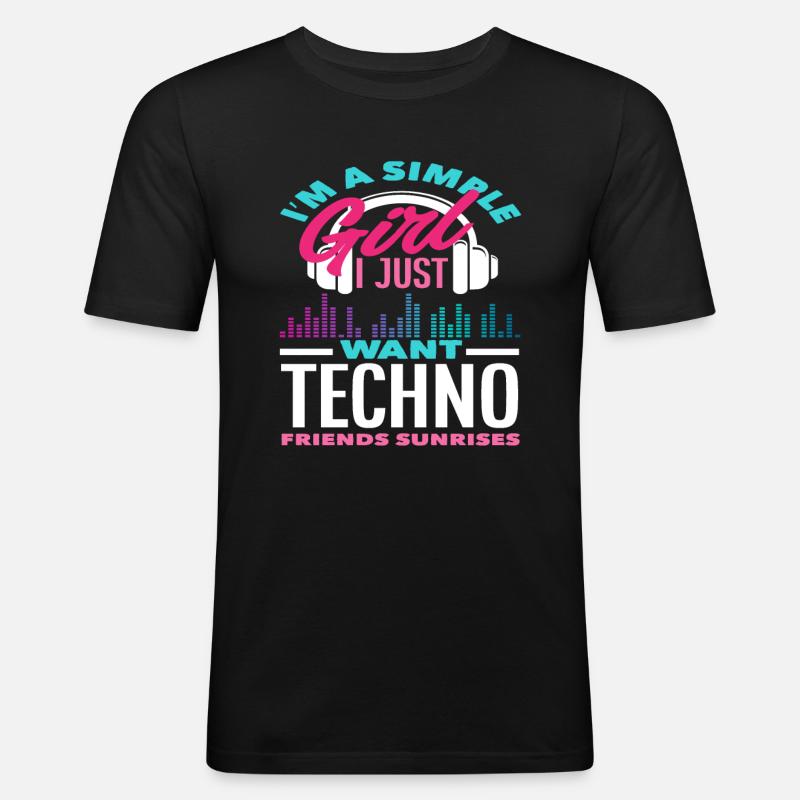 Techno Lover Einfache Mädchen Freunde - Männer Slim Fit T-Shirt - Schwarz