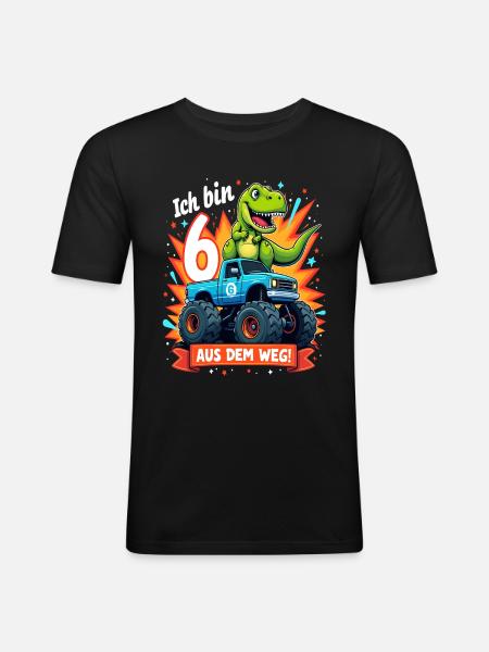 Dinosaur 6th Birthday Monster Truck - Men's Slim Fit T-Shirt - black