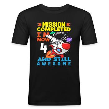 Mission Erfüllt Ich Bin Jetzt 4 Und Immer Noch - Männer Slim Fit T-Shirt - Schwarz - Vorne - Nik (191cm)