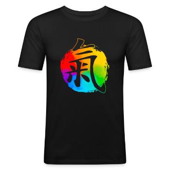 Belle T-shirt Qi Gong avec police Yin Yang coloré - T-shirt près du corps Homme - noir - Devant - Nik (191cm)