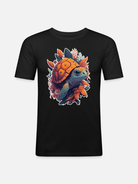 Turtle Floral Motif - Men's Slim Fit T-Shirt - black