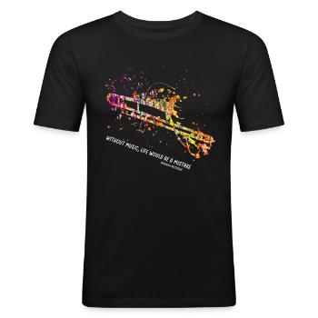 posaune instrument Farbexplosion - Männer Slim Fit T-Shirt - Schwarz - Vorne - Nik (191cm)