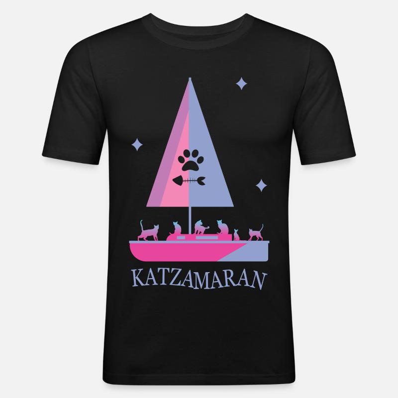Katzamaran Boot - Männer Slim Fit T-Shirt - Schwarz