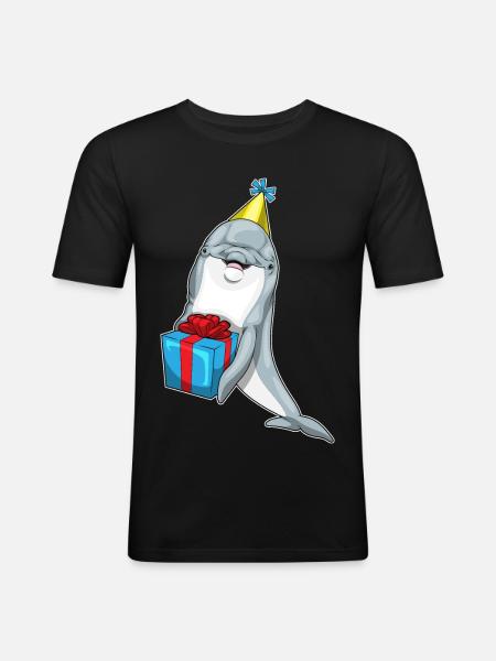 Dolphin Birthday Package - Men's Slim Fit T-Shirt - black