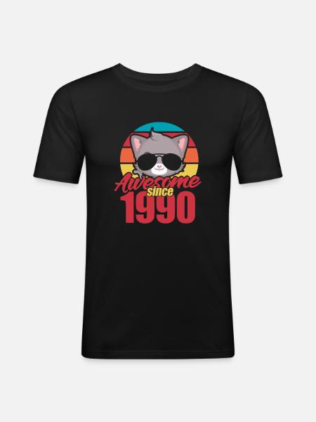 1990 chat - T-shirt près du corps Homme - noir