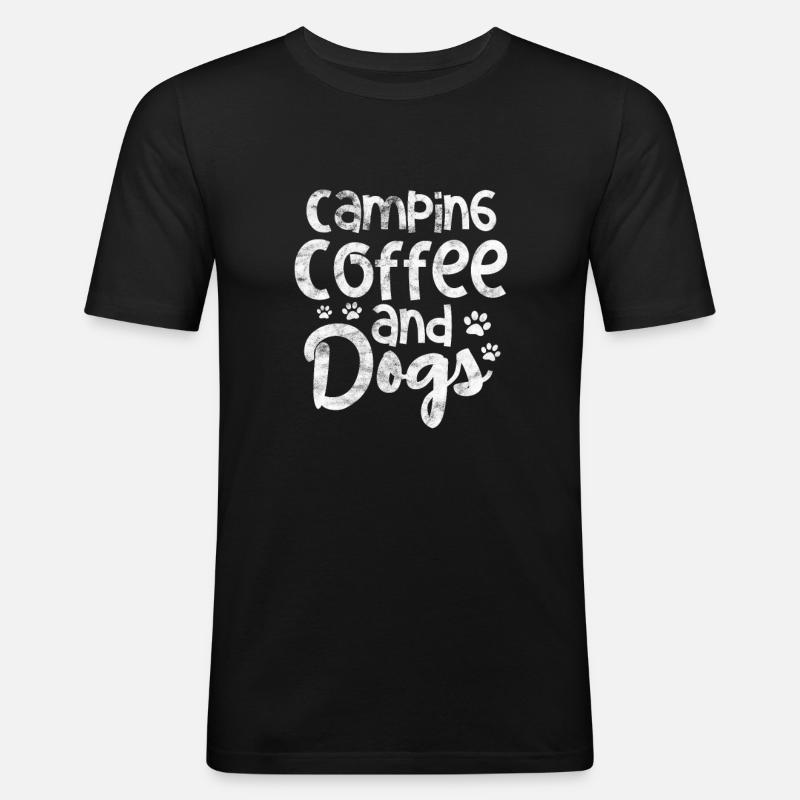 Camping Kaffee Hunde - Männer Slim Fit T-Shirt - Schwarz