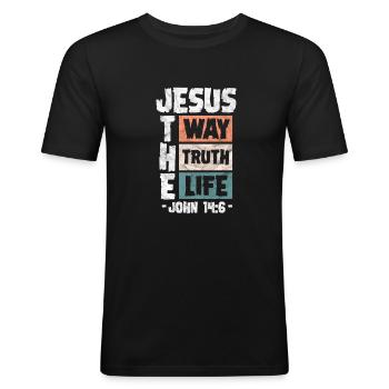Jésus - T-shirt près du corps Homme - noir - Devant - Nik (191cm)