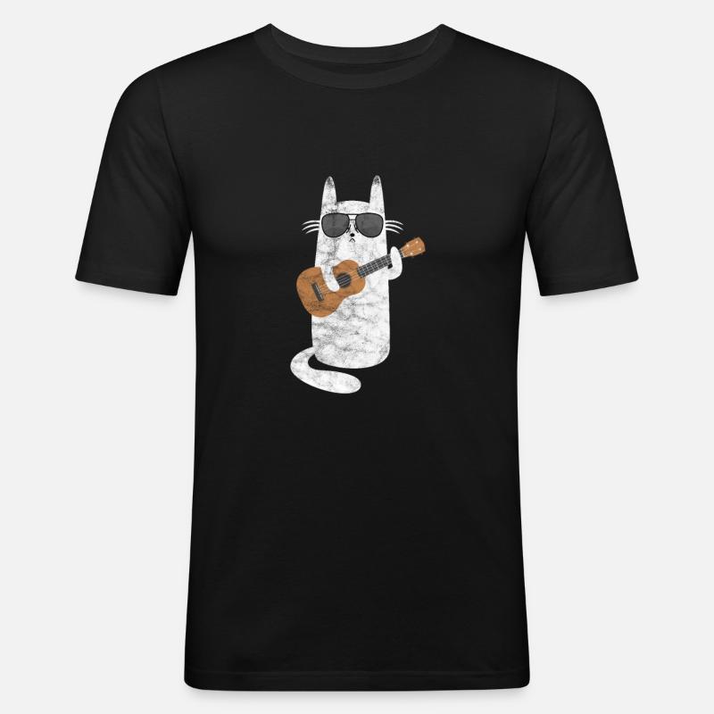 Ukulele Katze - Männer Slim Fit T-Shirt - Schwarz