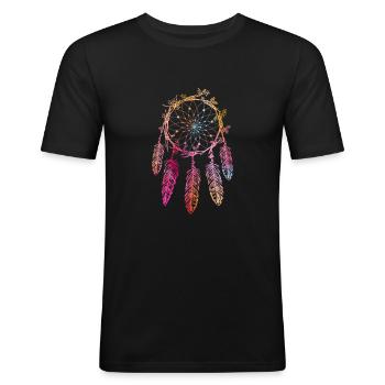 Indianer - Männer Slim Fit T-Shirt - Schwarz - Vorne - Nik (191cm)