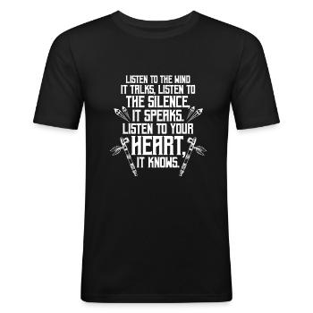 Indianer - Männer Slim Fit T-Shirt - Schwarz - Vorne - Nik (191cm)