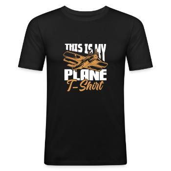 Pilot Flugzeug Fliegen Flieger Geschenk - Männer Slim Fit T-Shirt - Schwarz - Vorne - Nik (191cm)