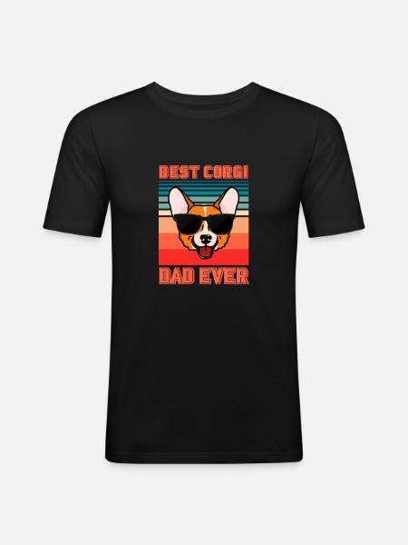 Corgi Vater - Männer Slim Fit T-Shirt - Schwarz