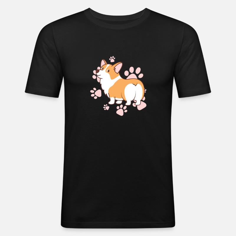 Corgi - Männer Slim Fit T-Shirt - Schwarz