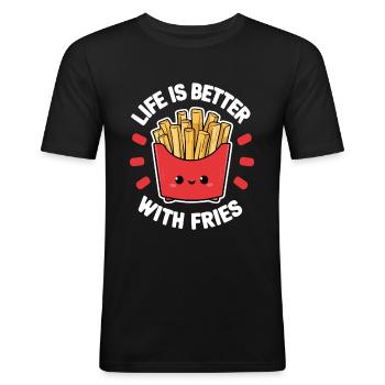 Pommes Pommesbude Life Is Better With Fries - Men's Slim Fit T-Shirt - black - Front - Nik (191cm)