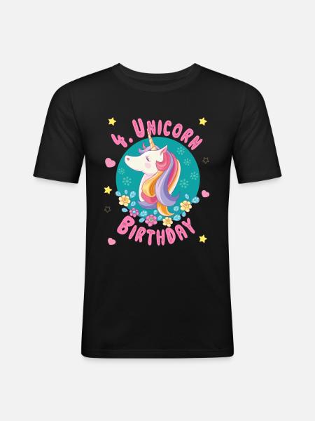 Enhjørning 4 års fødselsdag 4 år - Enhjørning fødselsdag - Herre Slim Fit T-Shirt - sort