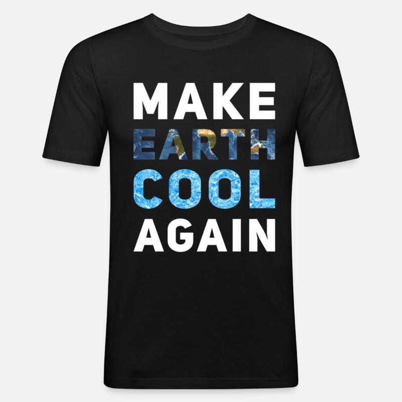 Make Earth cool again - Männer Slim Fit T-Shirt - Schwarz