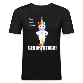 Pssst... Heute ist mein GEBURTSTAG!!! - Männer Slim Fit T-Shirt - Schwarz - Vorne - Nik (191cm)