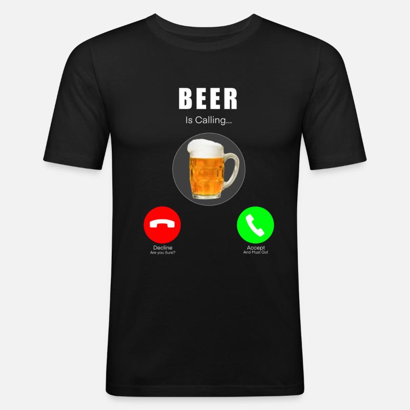 Bier ruft / Beer Is Calling - Männer Slim Fit T-Shirt - Schwarz