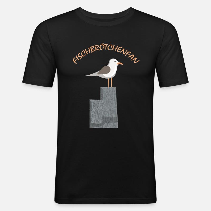 Fischbrötchen Fan die Möwe - Männer Slim Fit T-Shirt - Schwarz