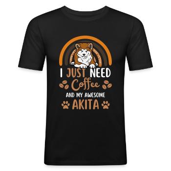 sweet akita coffee dog café kawaii - Men's Slim Fit T-Shirt - black - Front - Nik (191cm)