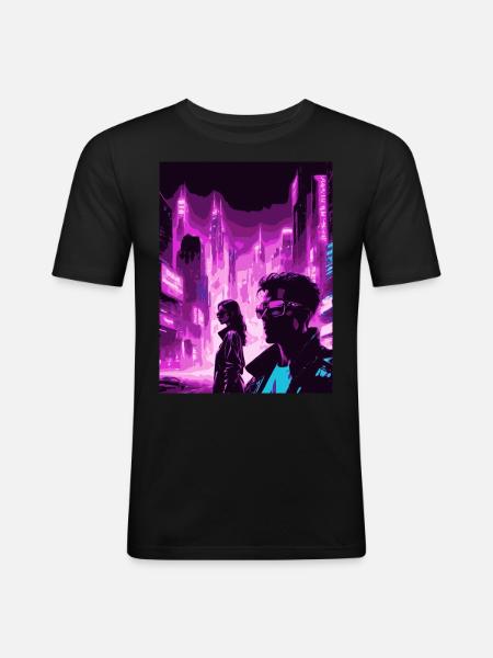 2reborn CyberCity Cybercrime Cyberlove 4 - Männer Slim Fit T-Shirt - Schwarz