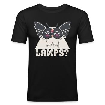 Funny owl figurine with big eyes and lamps text - Men's Slim Fit T-Shirt - black - Front - Nik (191cm)