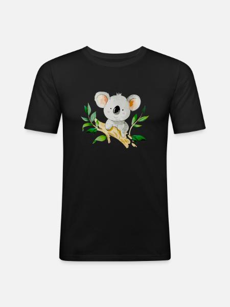 Koala bear eats bamboo koala bear sits on tree - Men's Slim Fit T-Shirt - black
